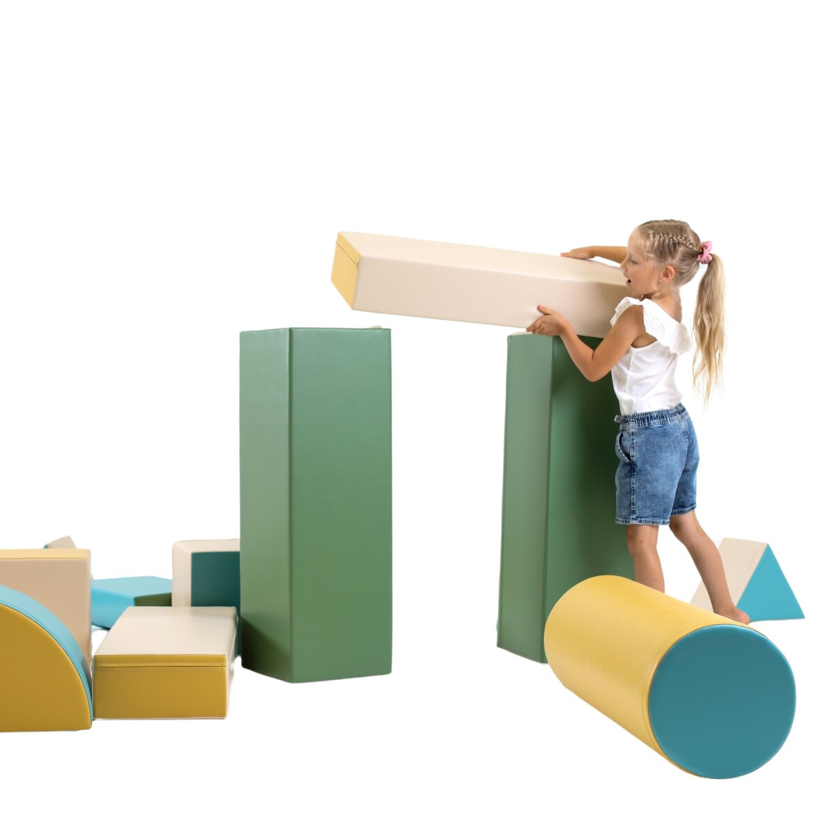 IGLU Softplay PEPI RER SIA IGLU SET 19X Fortress - Pastell-Türkis/Beige/Grün/Honigfarben - Schaumstoffbaustein-Set Festung/Burg für Kinder – Ansicht 12