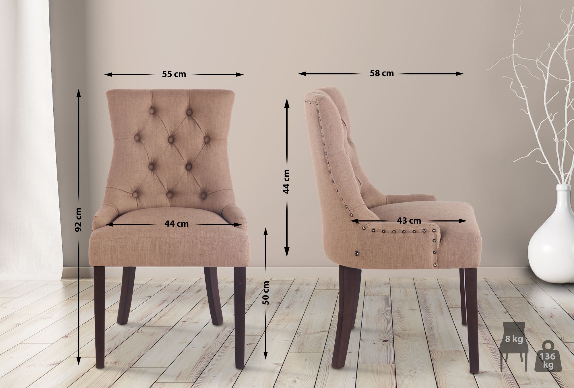 2er Set Esszimmerstuhl Aberdeen Stoff antik