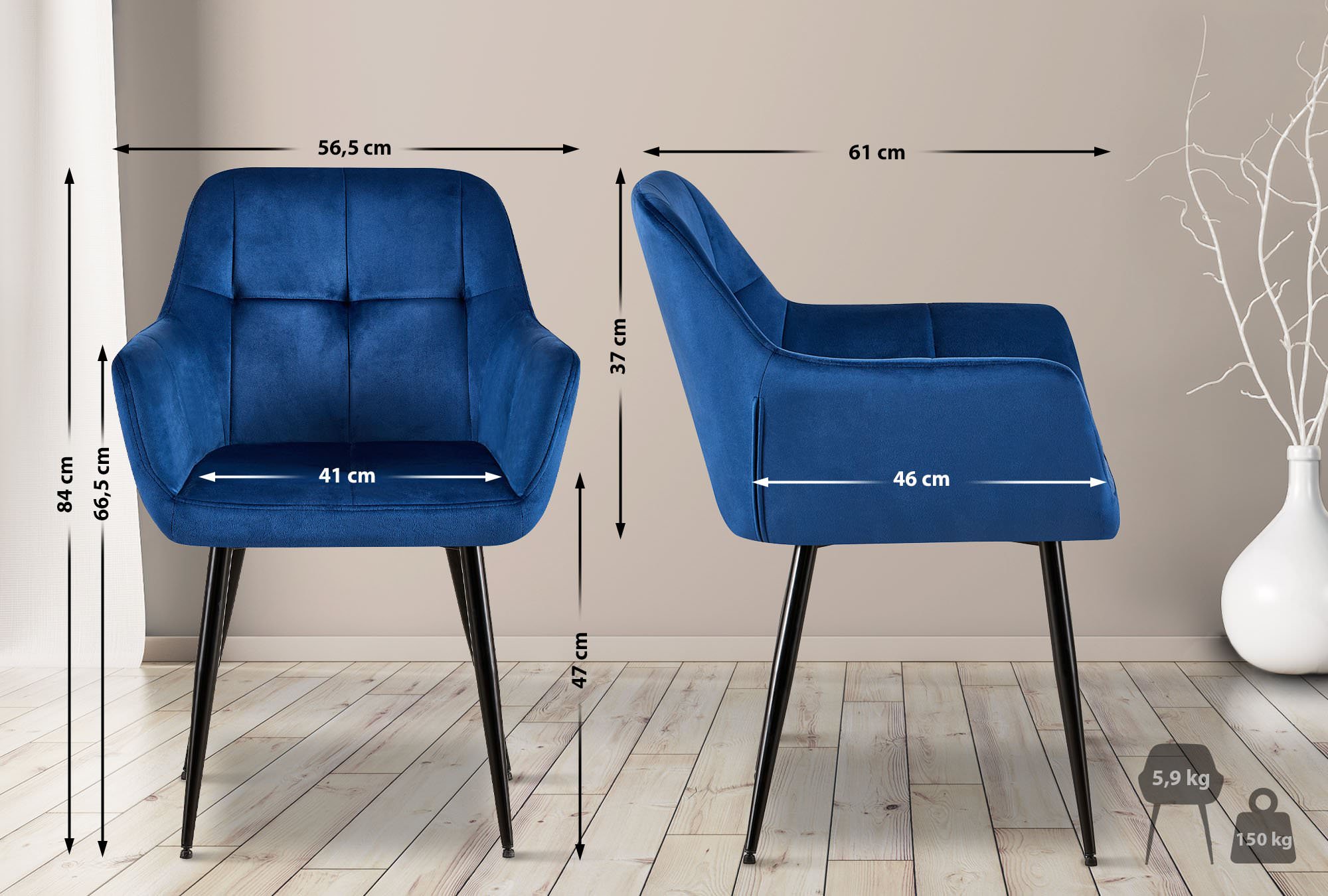 2er Set Esszimmerstuhl Emia Samt