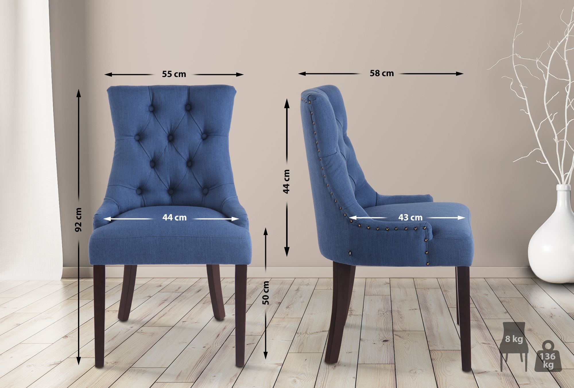 2er Set Esszimmerstuhl Aberdeen Stoff antik