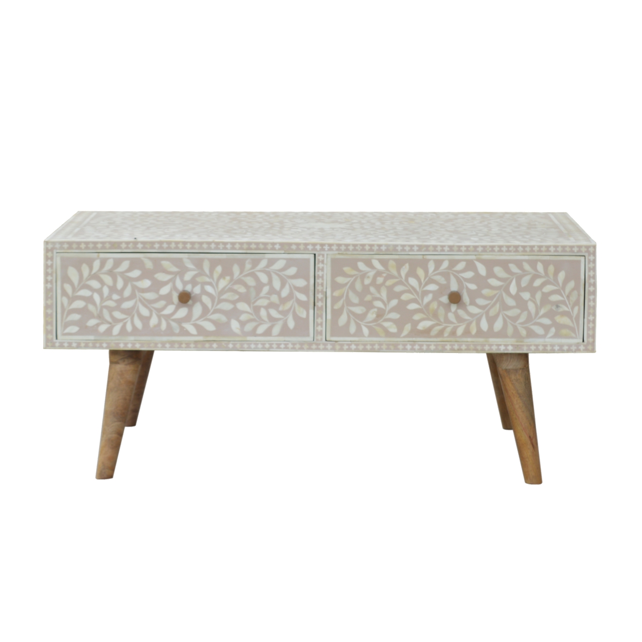 Couchtisch aus Knochen mit Blumenmuster in Taupe