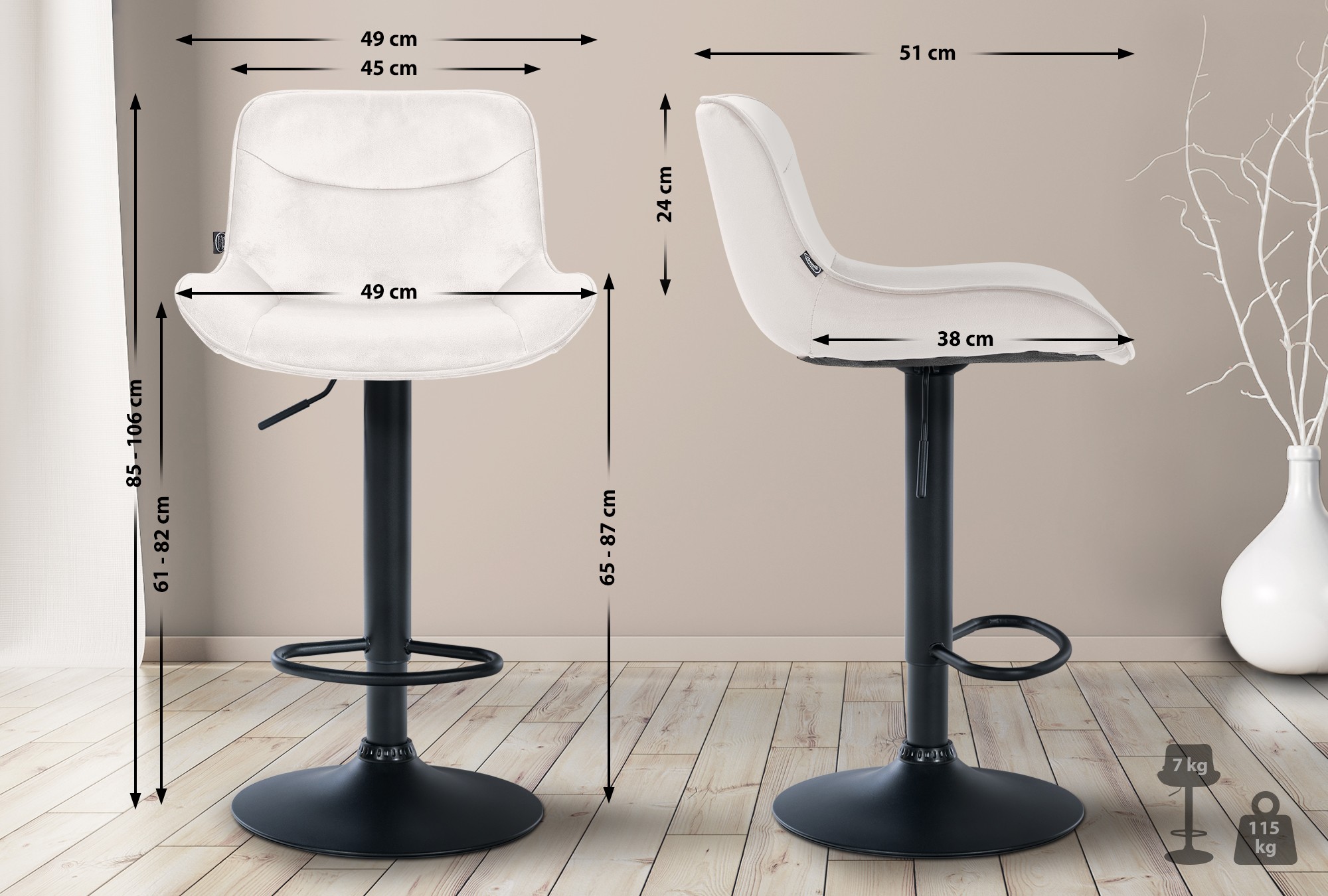 2er Set Barhocker Vonore Samt schwarz