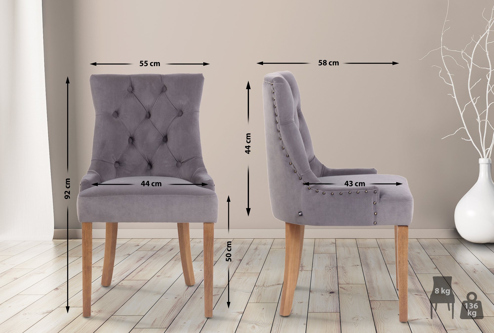 4er Set Esszimmerstühle Aberdeen Samt antik-hell