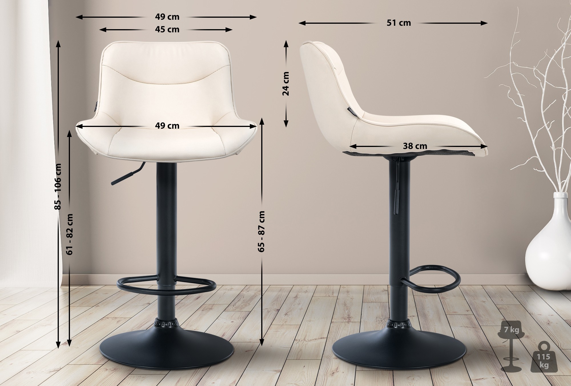 2er Set Barhocker Vonore Kunstleder schwarz