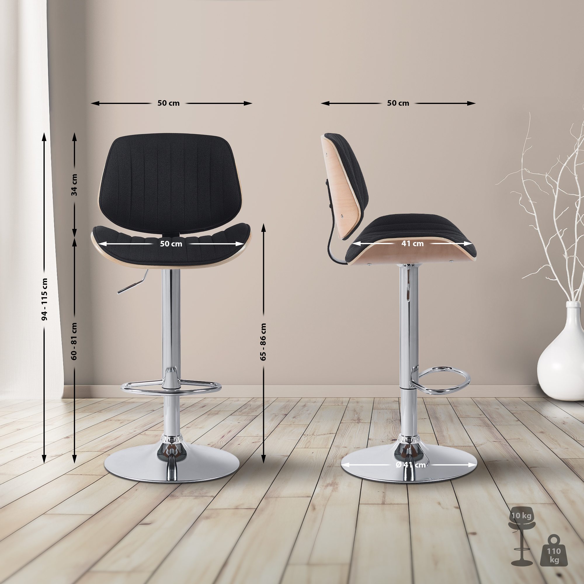2er Set Barhocker Clawson Stoff chrom
