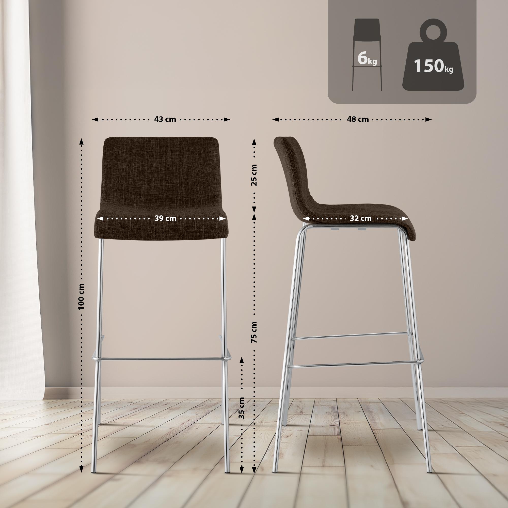 Barhocker Hoover Stoff 4-Fuß Gestell Chrom