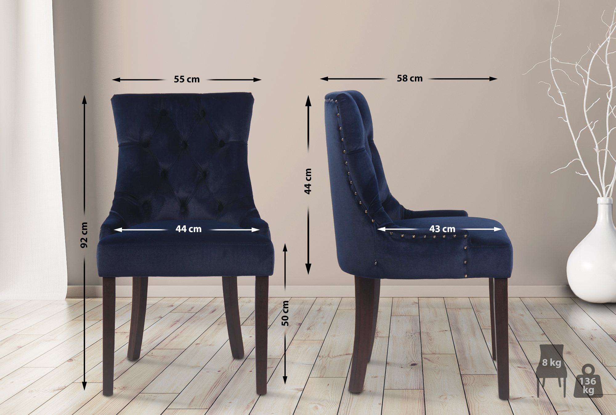 4er Set Esszimmerstühle Aberdeen Samt antik