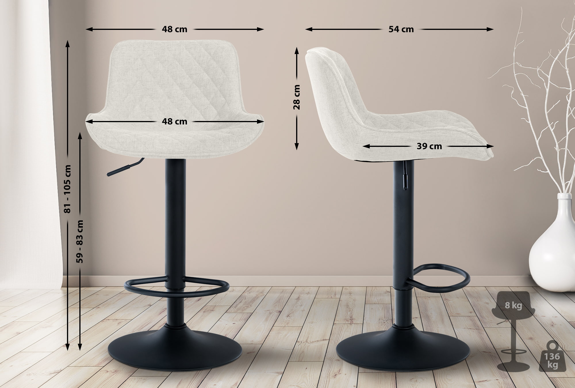 2er Set Barhocker Minosa Stoff