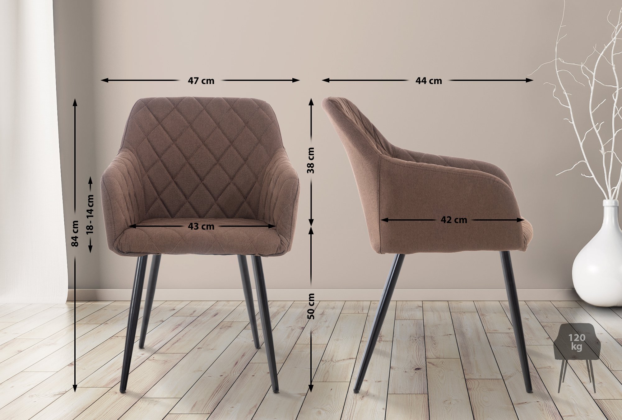 2er Set Esszimmerstuhl Shila Stoff