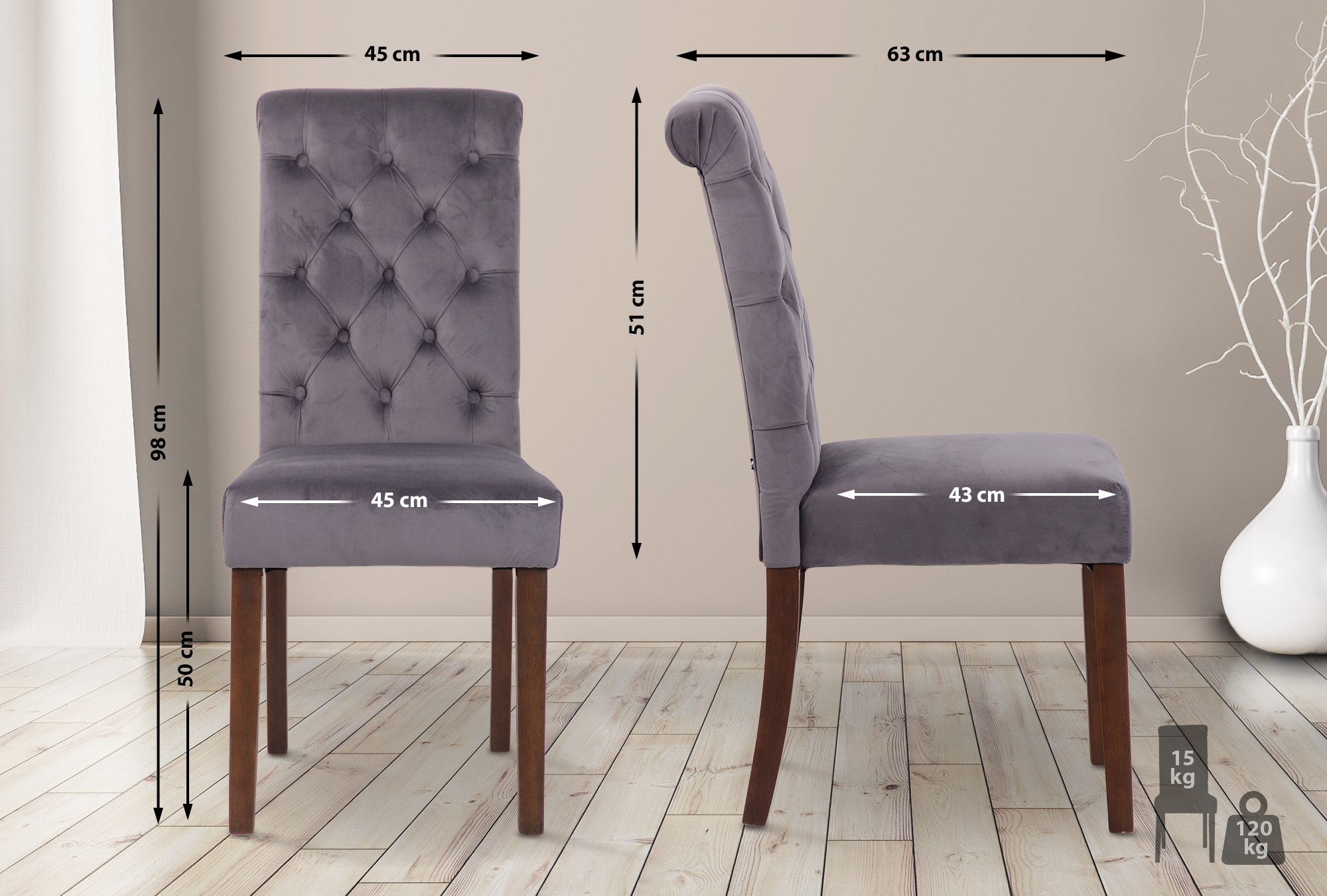 2er Set Esszimmerstühle Lisburn Samt
