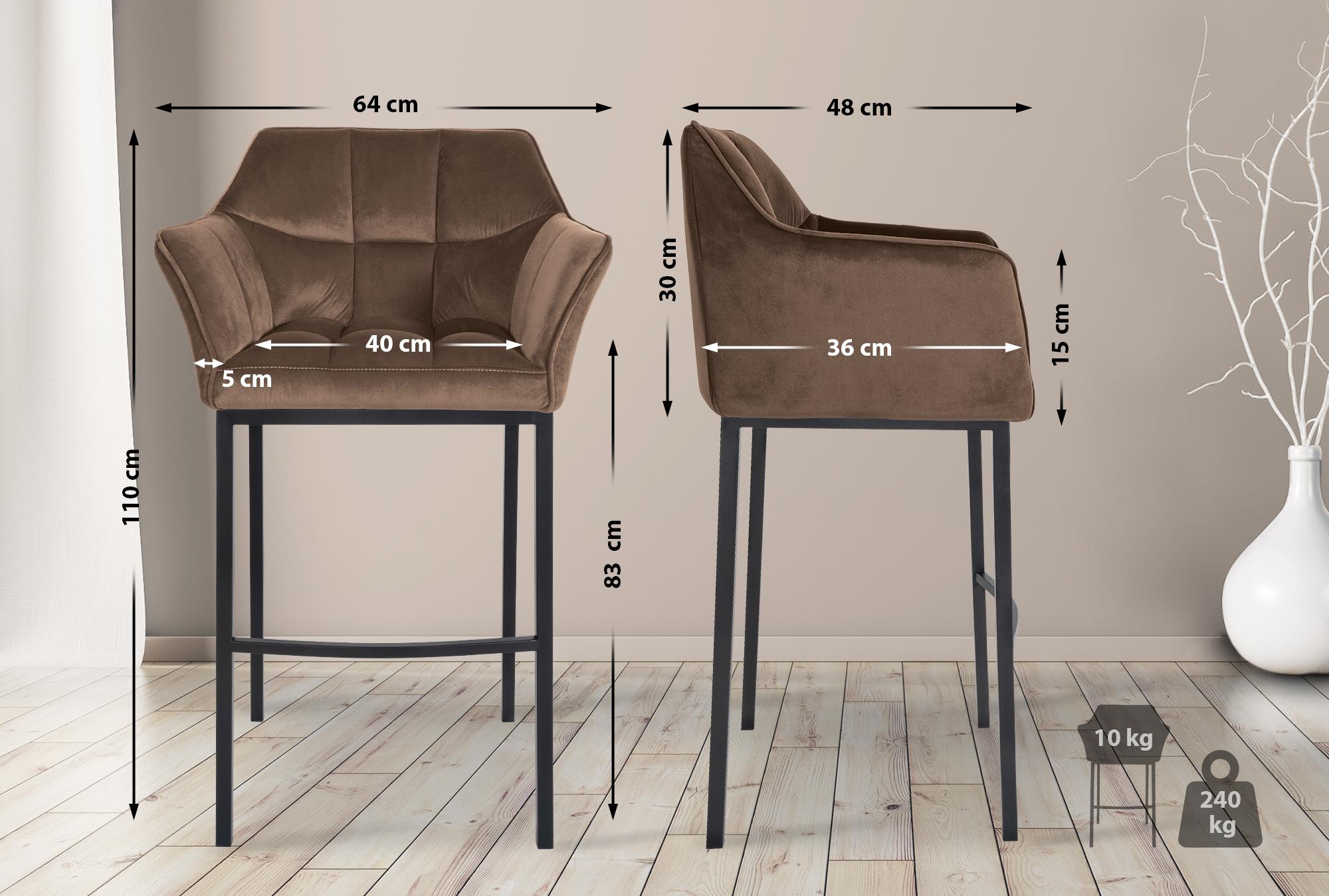Barhocker Damaso B Samt mit 4-Fuß Gestell