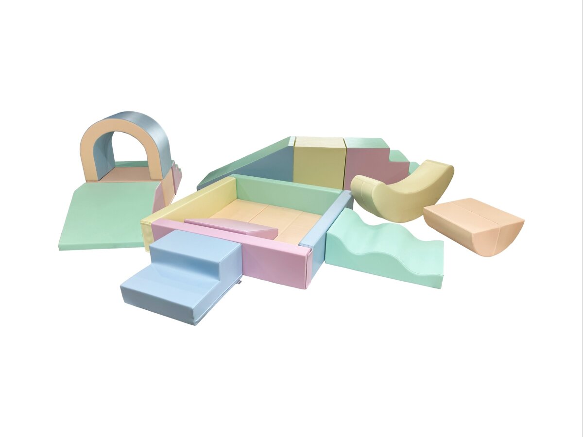 IGLU Großes Party Set aus mehreren bunten Schaumstoff-Spielmodulen - Helles Pastell - mit Rampe, Rutsche und Ballbecken,für Kinder