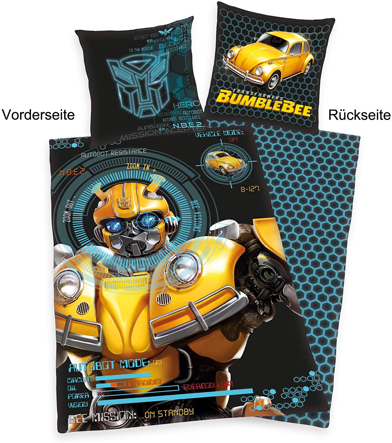 Herding Textilien Transformers Bumblebee - Bettwäsche-Set 135 x 200 cm + 80 x 80 cm