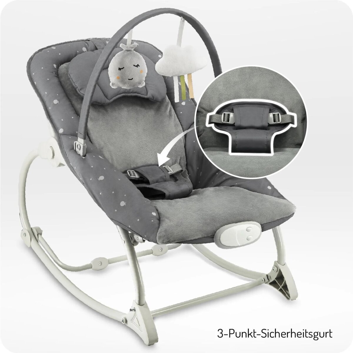 MoMi LAPIS – Elektrische Babywippe mit Musikmodul (8 Melodien), 3 Vibrationsstufen, verstellbare Rückenlehne & arretierbar – Dunkelgrau