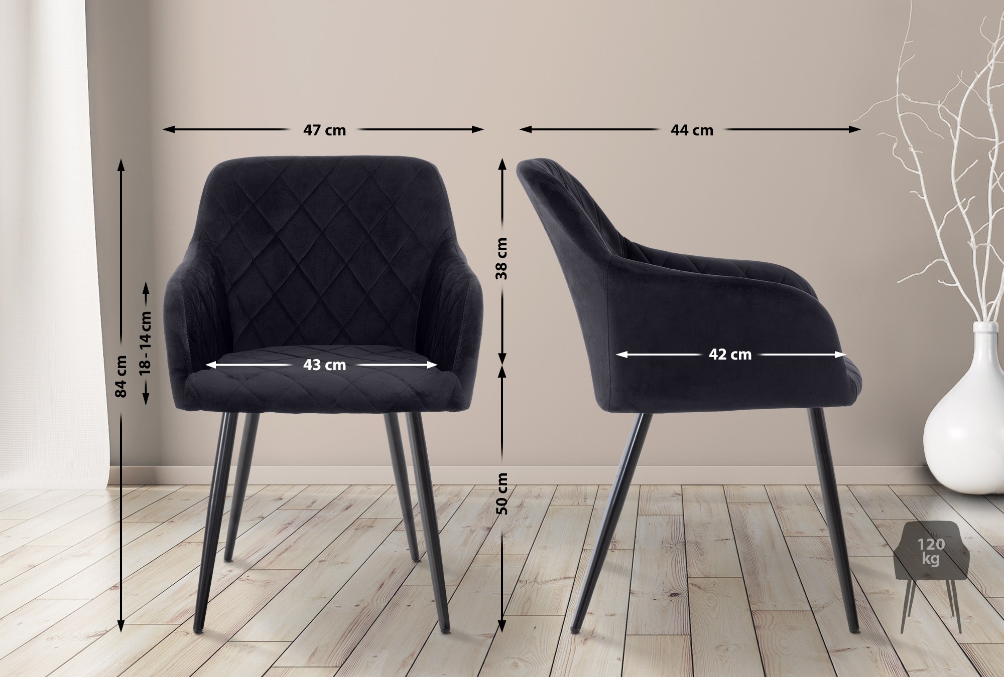 2er Set Esszimmerstuhl Shila Samt