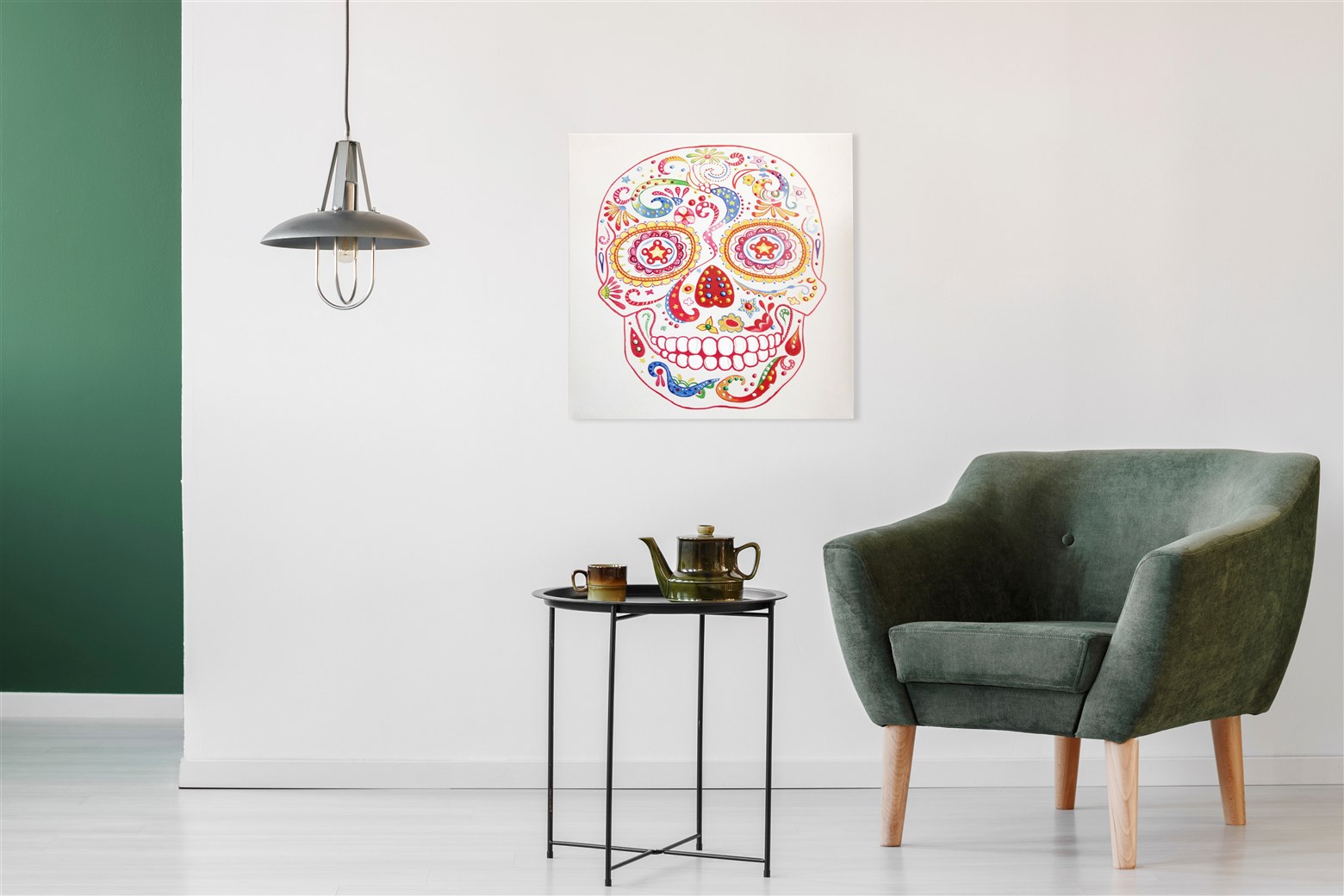 Bunter Totenkopf-Wandbild 90 x 90 cm