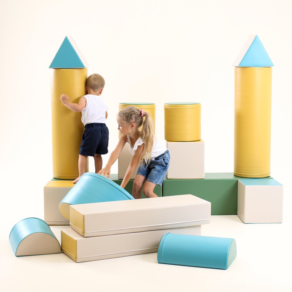 IGLU Softplay PEPI RER SIA IGLU SET 19X Fortress - Pastell-Türkis/Beige/Grün/Honigfarben - Schaumstoffbaustein-Set Festung/Burg für Kinder – Ansicht 21