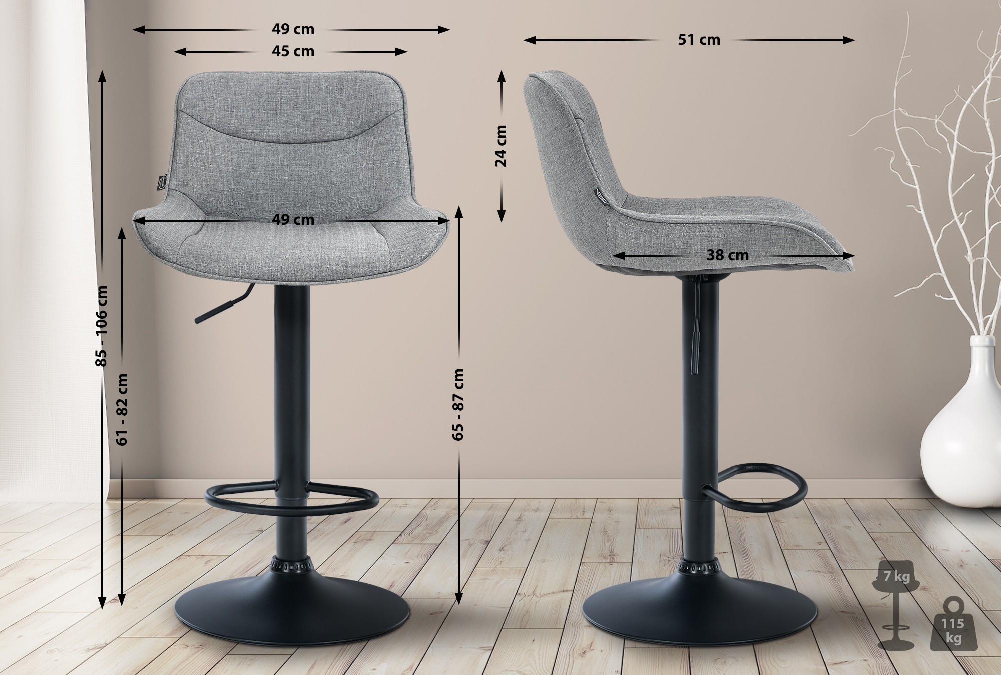 Barhocker Vonore Stoff schwarz