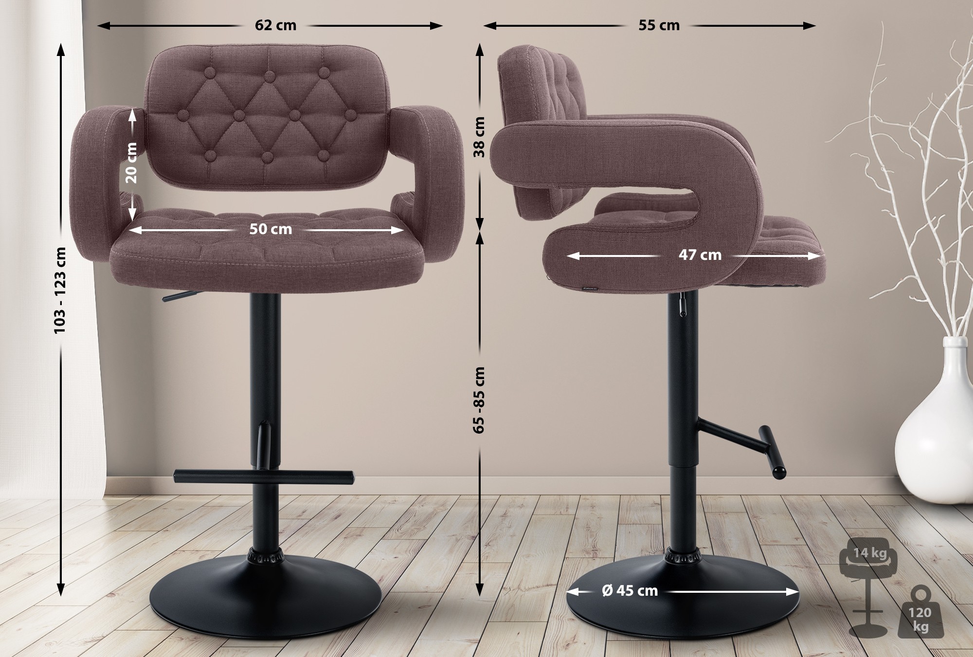 Barhocker Dublin STOFF schwarz