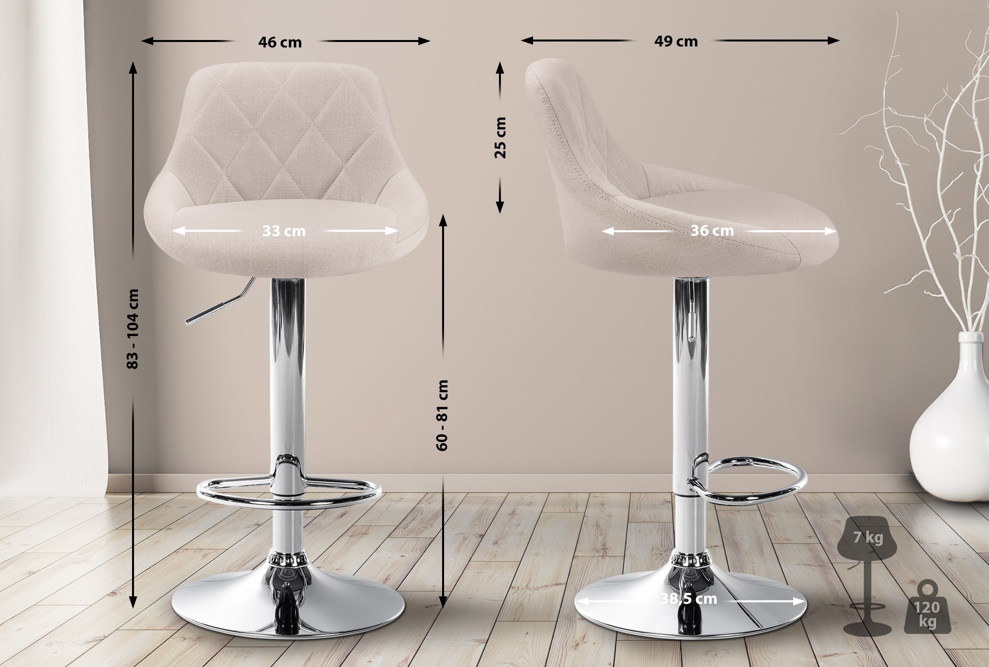 Barhocker Lazio Stoff chrom