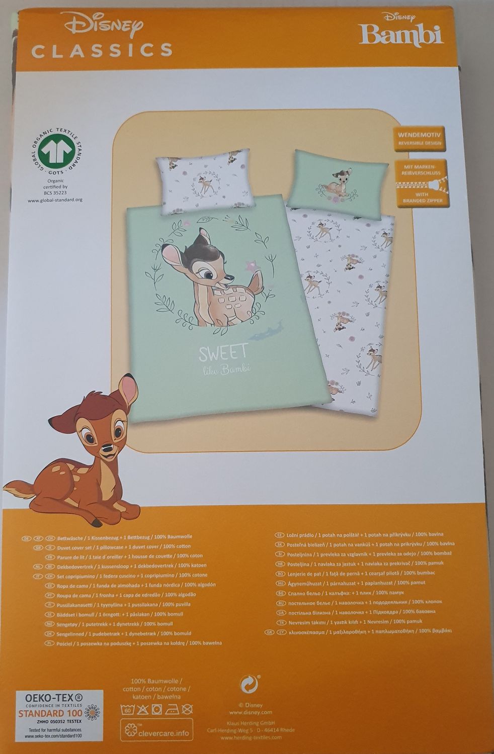 Herding Textilien Disney Bambi - Wendebettwäsche - 65/100 x 160 x 210 cm