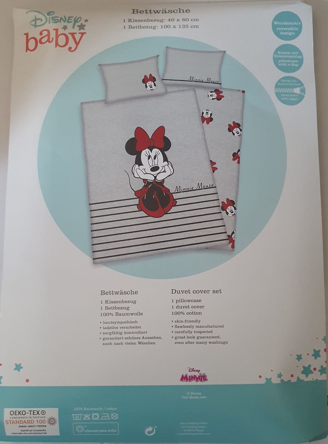 Herding Textilien Disney Minnie Mouse - Wendebettwäsche - 40 x 60 / 135 x 100 cm