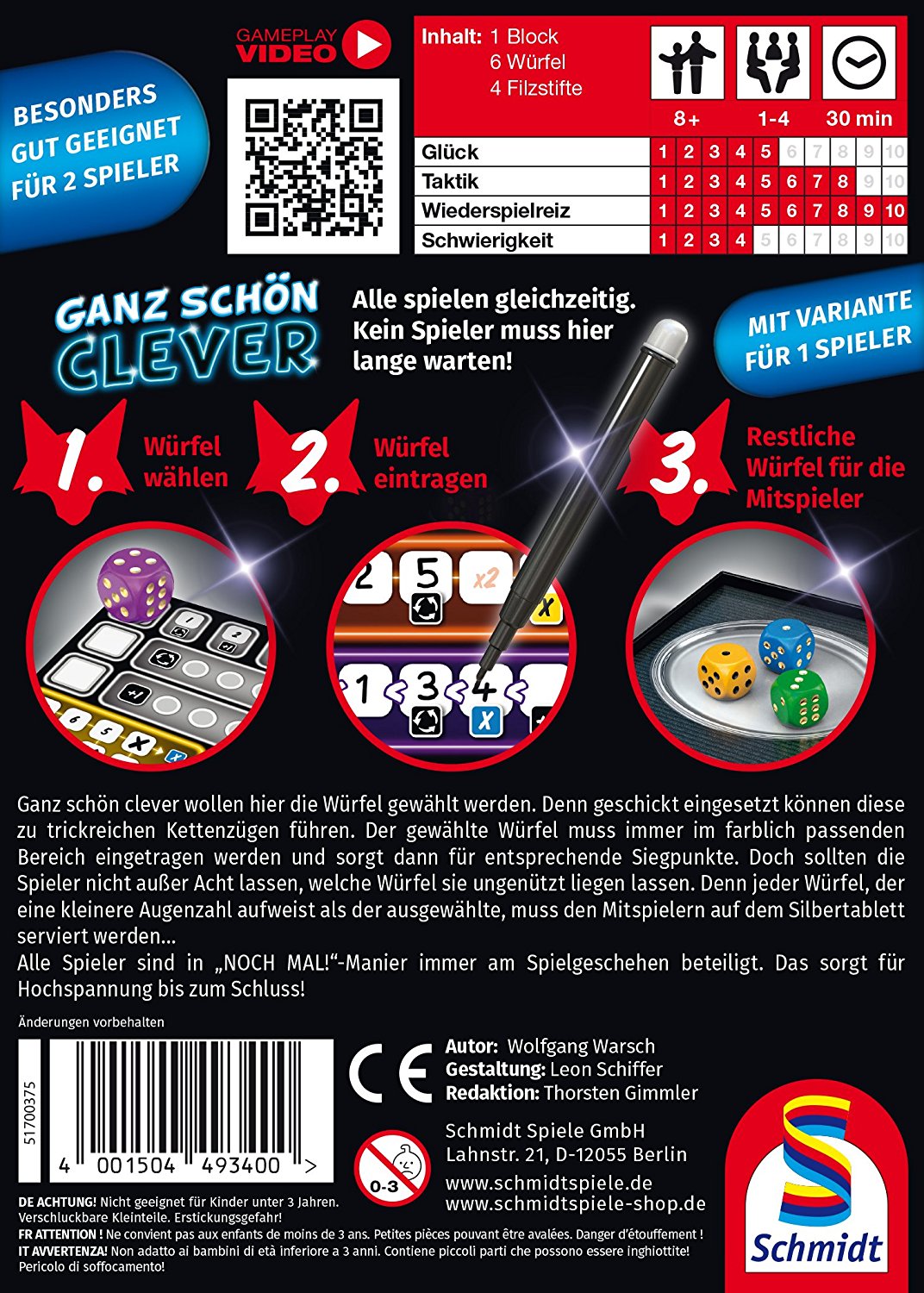 Schmidt Spiele GmbH Würfelspiele Ganz schön clever  - Spiel