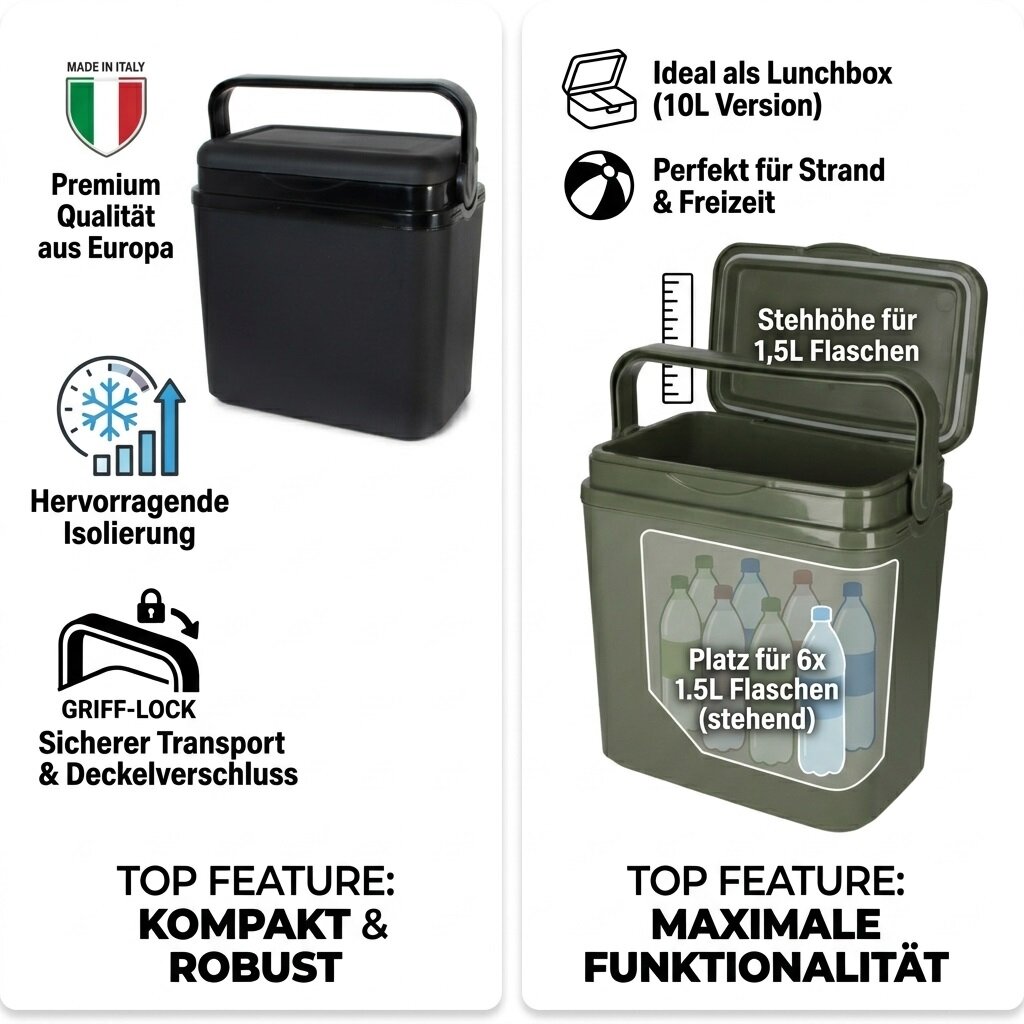 NORLÄNDER Hochwertige Isolier-Kühlbox – Made in Italy – Robuste Passiv-Kühlbox für Freizeit, Strand & Camping