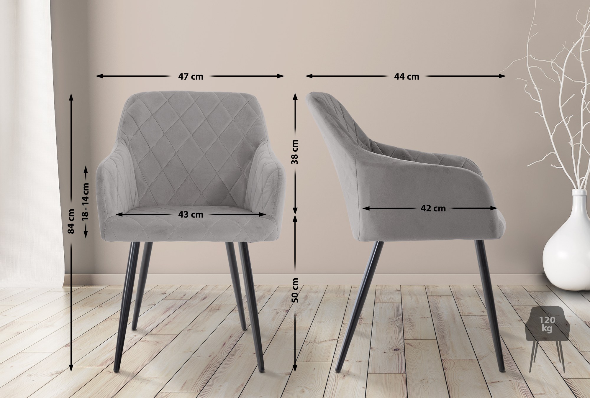 2er Set Esszimmerstuhl Shila Samt
