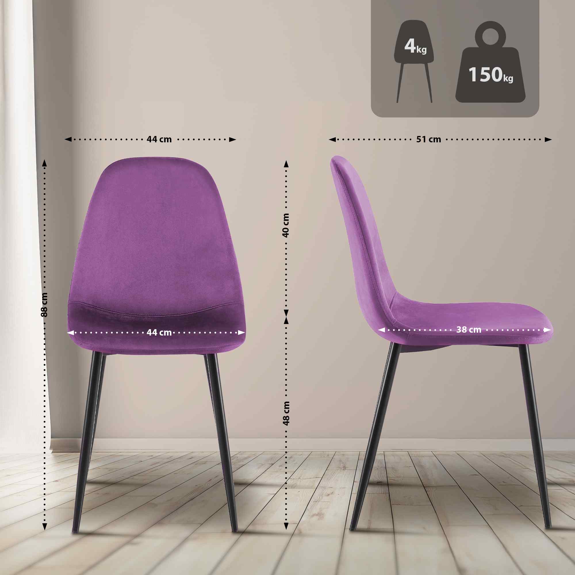 4er Set Esszimmerstühle Napier Samt