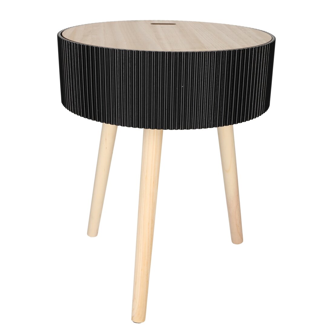 JENS Living Beistelltisch Levi – Rund Ø38cm mit Stauraum & Deckel – Couchtisch Modern mit 3 Beinen – Nachttisch – Holz – Schwarz