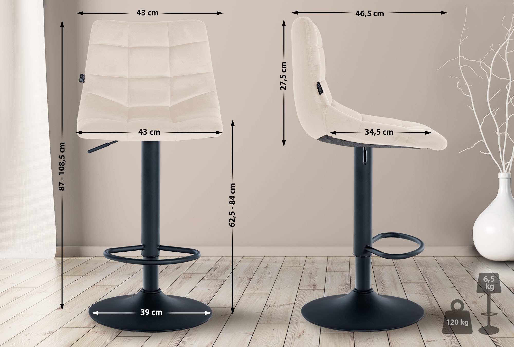 2er Set Barhocker Jerry Samt schwarz