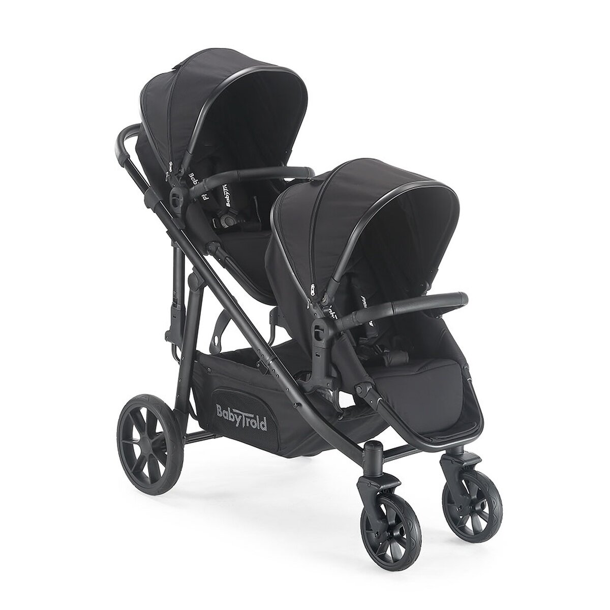 BabyTrold Nuuk Black Geschwisterwagen für zwei Kinder, flexibel, kompakt, Premium-Design