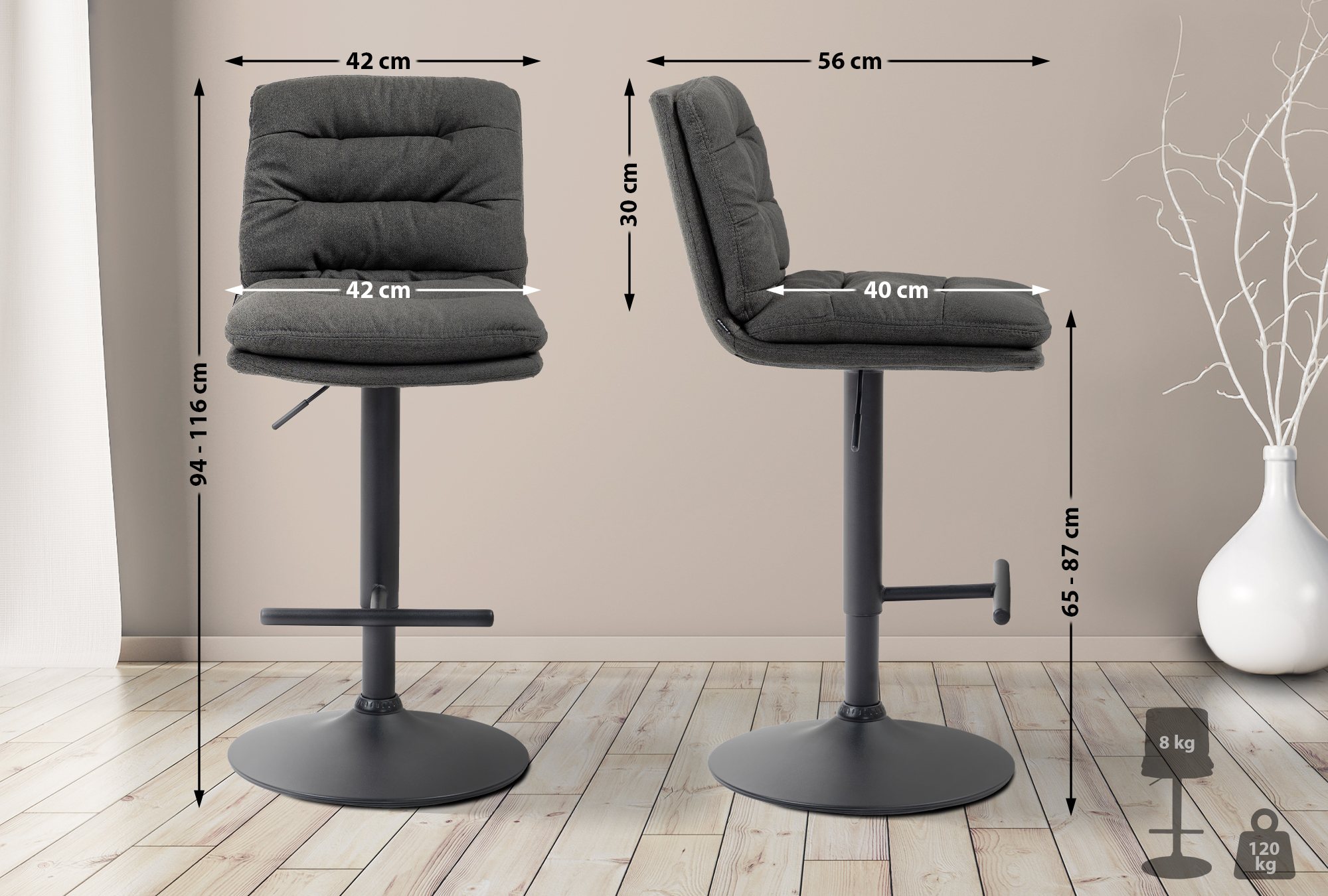 Barhocker Damar Stoff schwarz