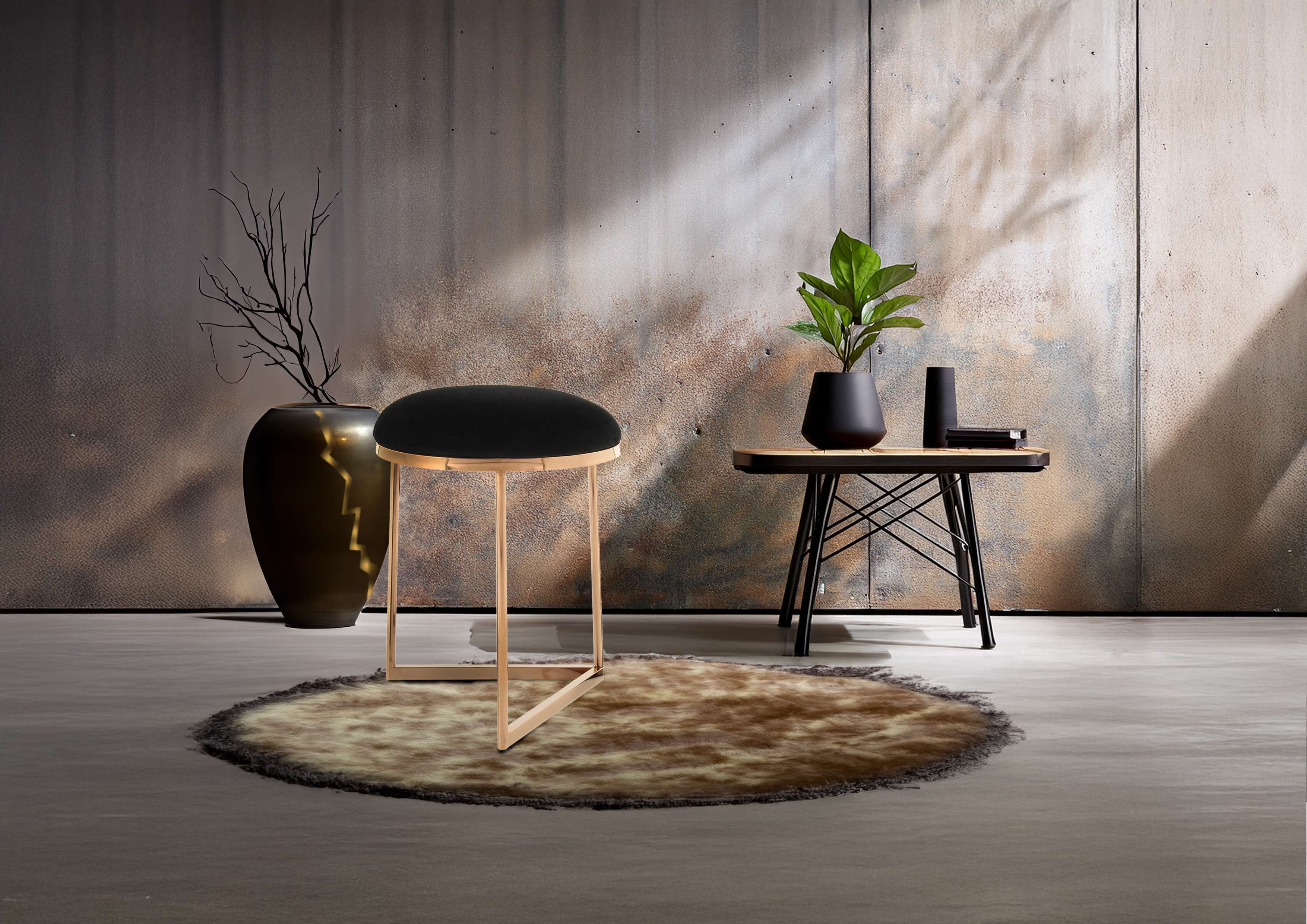 Eleganter Sitzhocker Schwarz / Roségold
