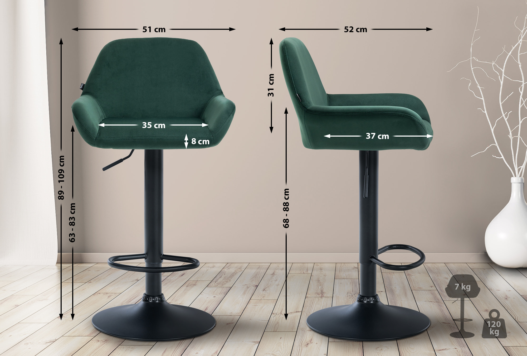 2er Set Barhocker Braga Samt schwarz