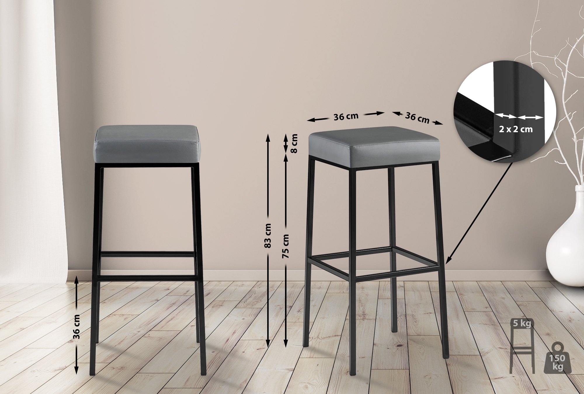 2er Set Barhocker Montreal 85 Kunstleder schwarz