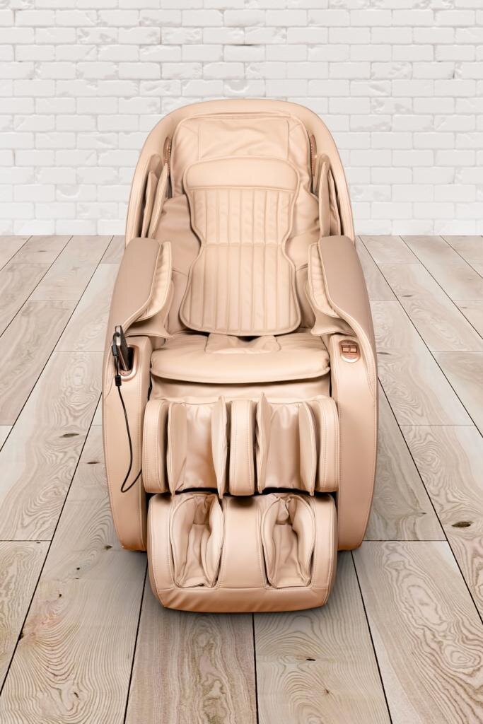 TLP GmbH, Michael Edlinger PureHaven Massage-Sessel 180x77x55 cm Knet- und Klopfmassage Heizfunktion Bluetooth USB Sprachsteuerung beige PU-Leder Fuß- Rücken- und Gesäßmassage – Ansicht 4
