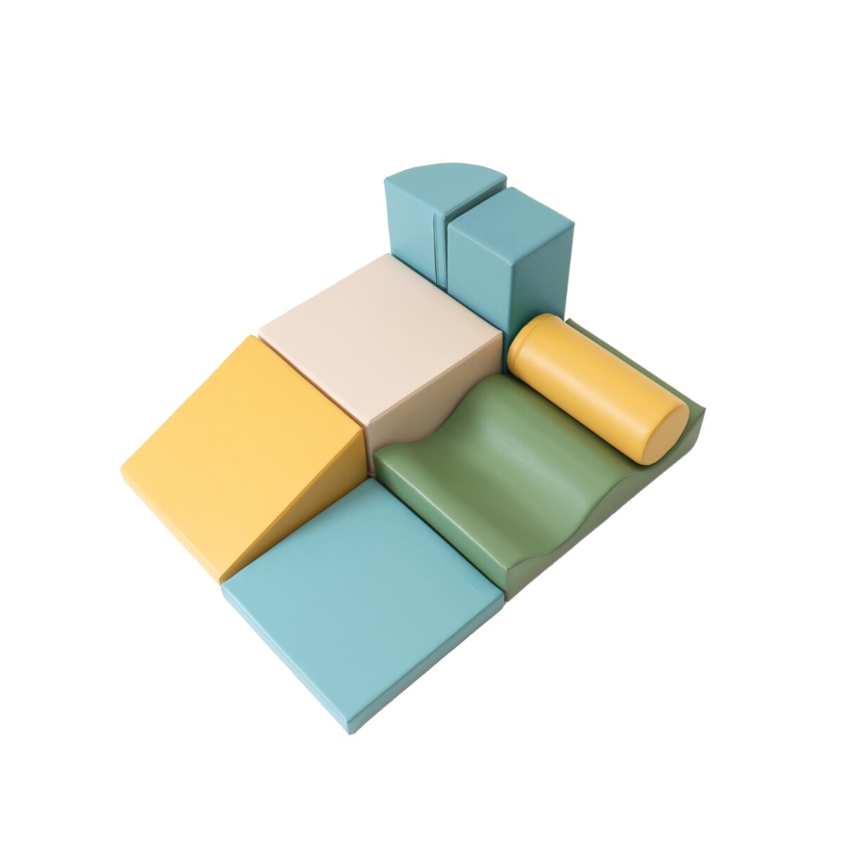 IGLU SET 34 Discoverer - Pastell-Türkis/Beige/Grün/Honigfarben - Schaumstoffbausteine - Bunte Spielbausteine für Kinder 1–5 Jahre