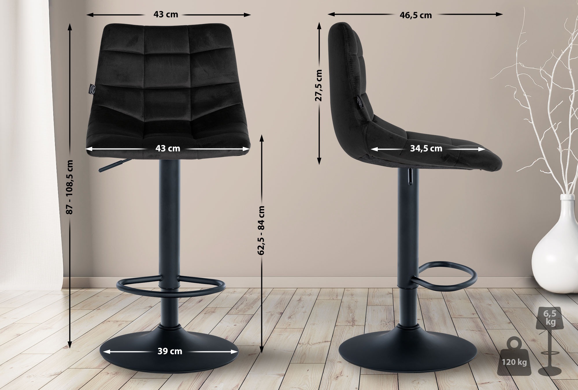 2er Set Barhocker Jerry Samt schwarz