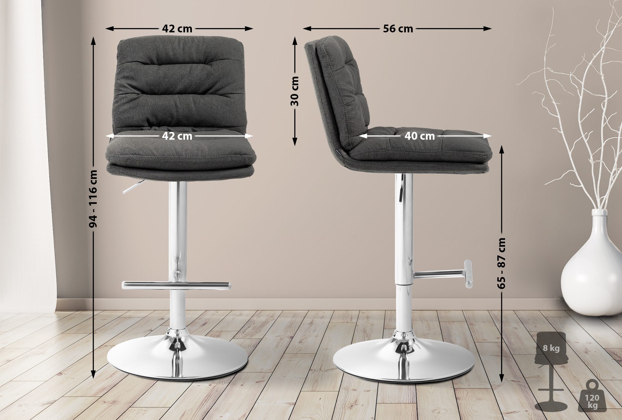 Barhocker Damar Stoff chrom