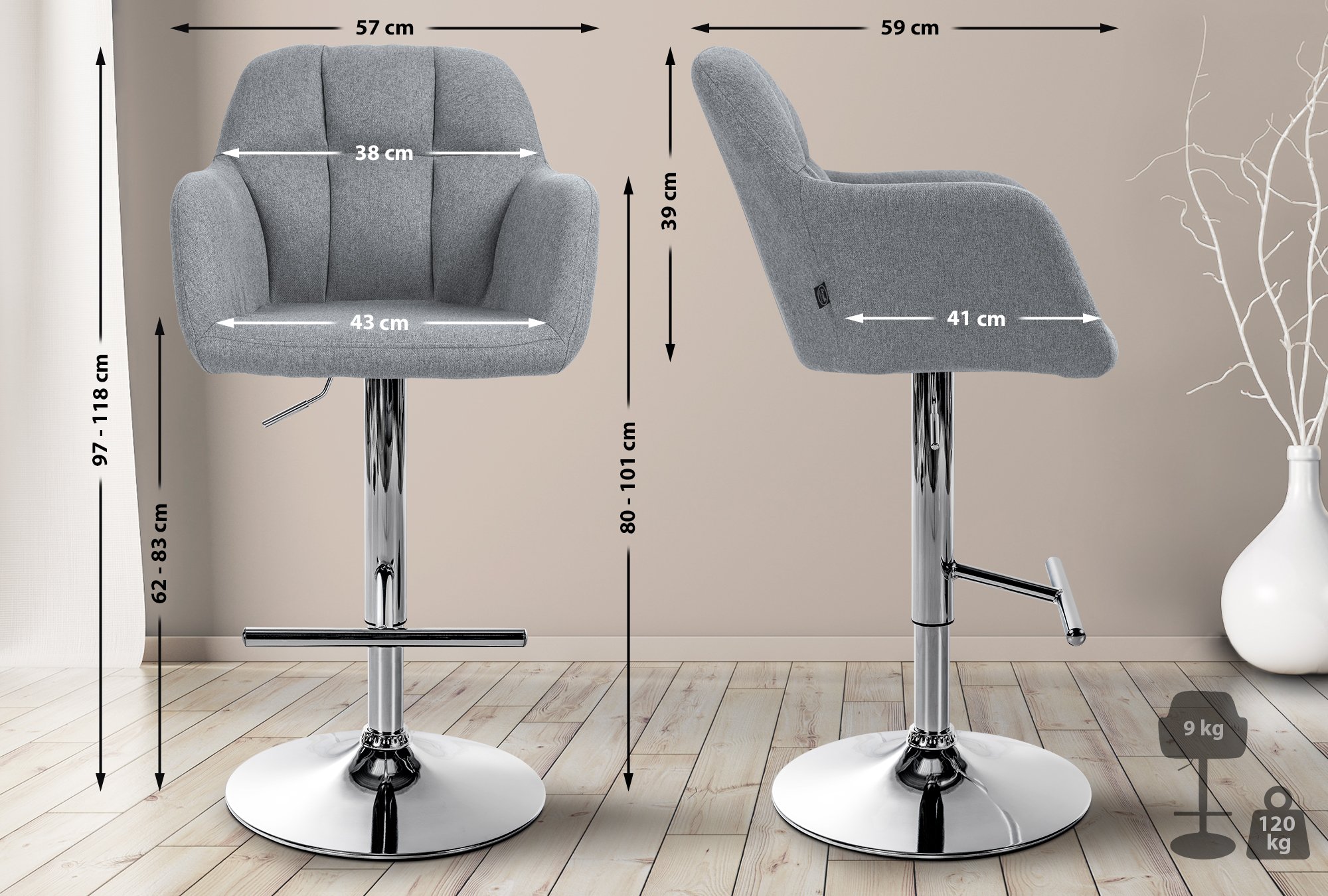 Barhocker Natoma Stoff chrom