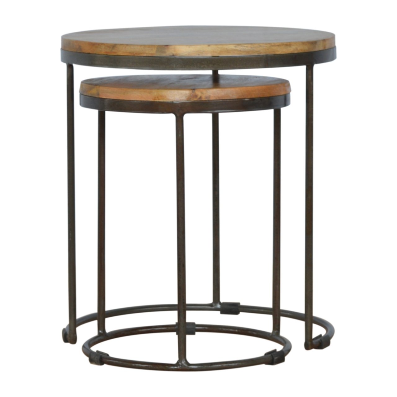 Rundes Hocker-Set, 2er-Set, mit Eisenfuß