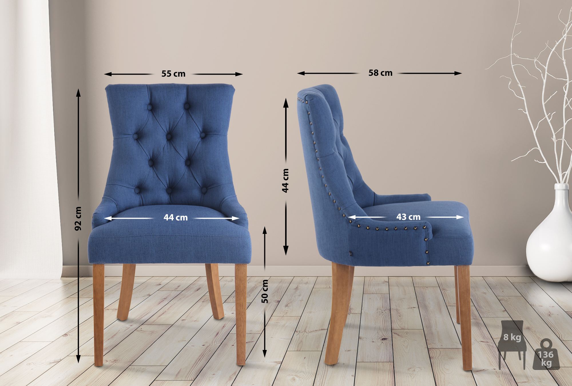 2er Set Esszimmerstuhl Aberdeen Stoff antik-hell