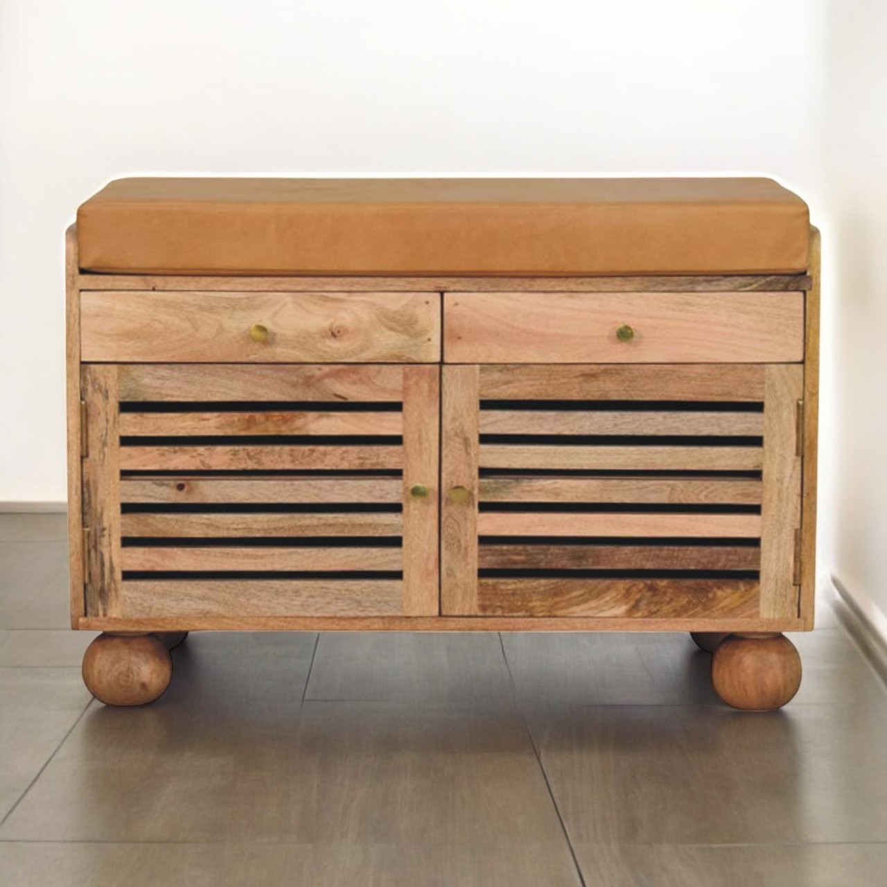 Schuhregal im „Shutter Oak“-Stil mit 2 Schubladen