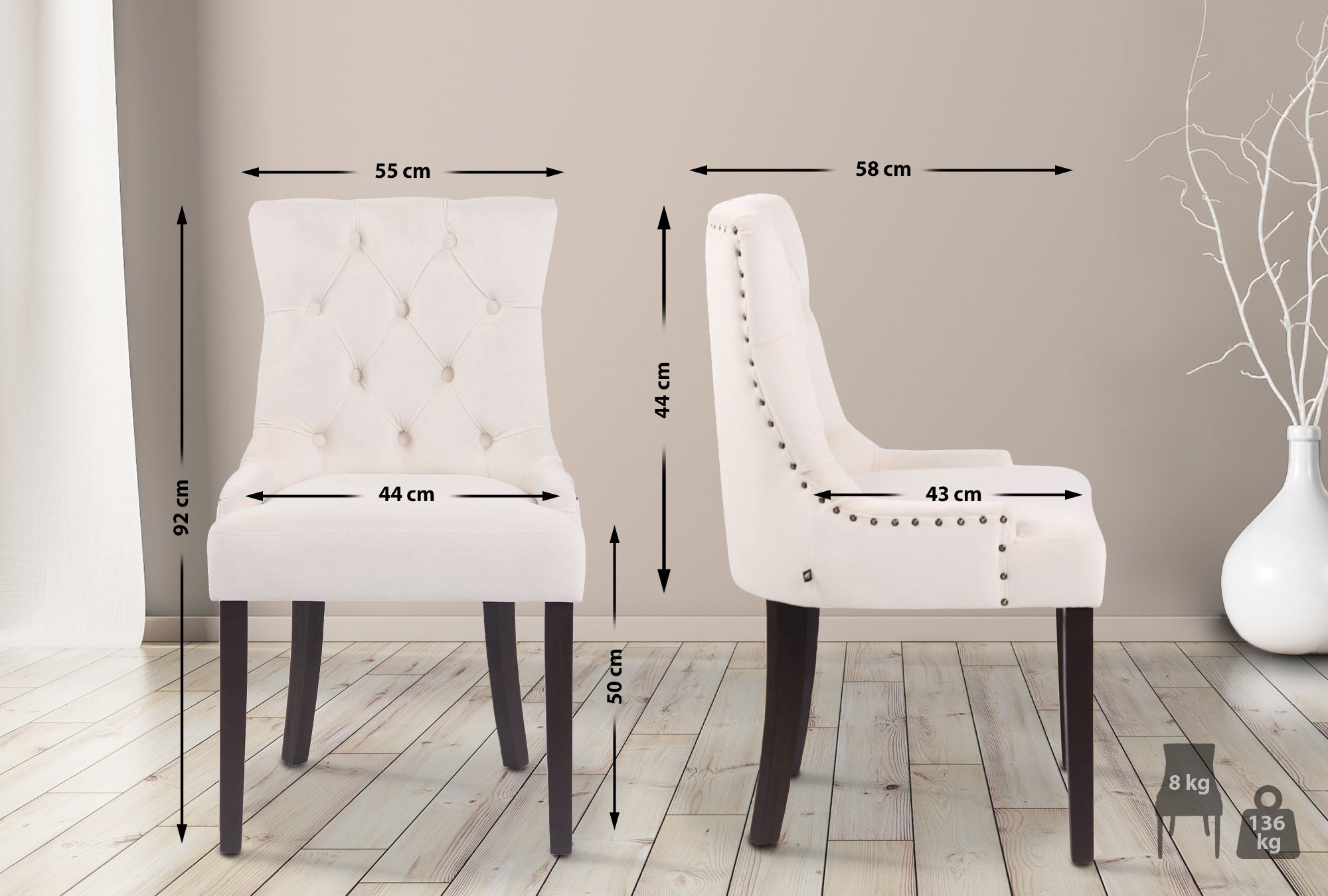 4er Set Esszimmerstühle Aberdeen Samt antik