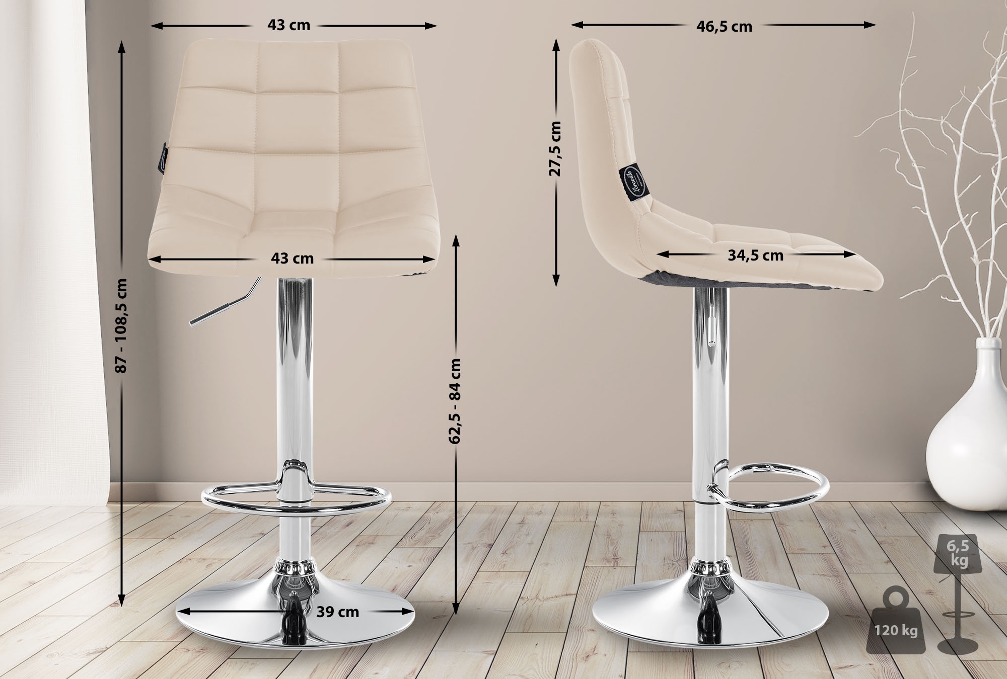 2er Set Barhocker Jerry Kunstleder chrom