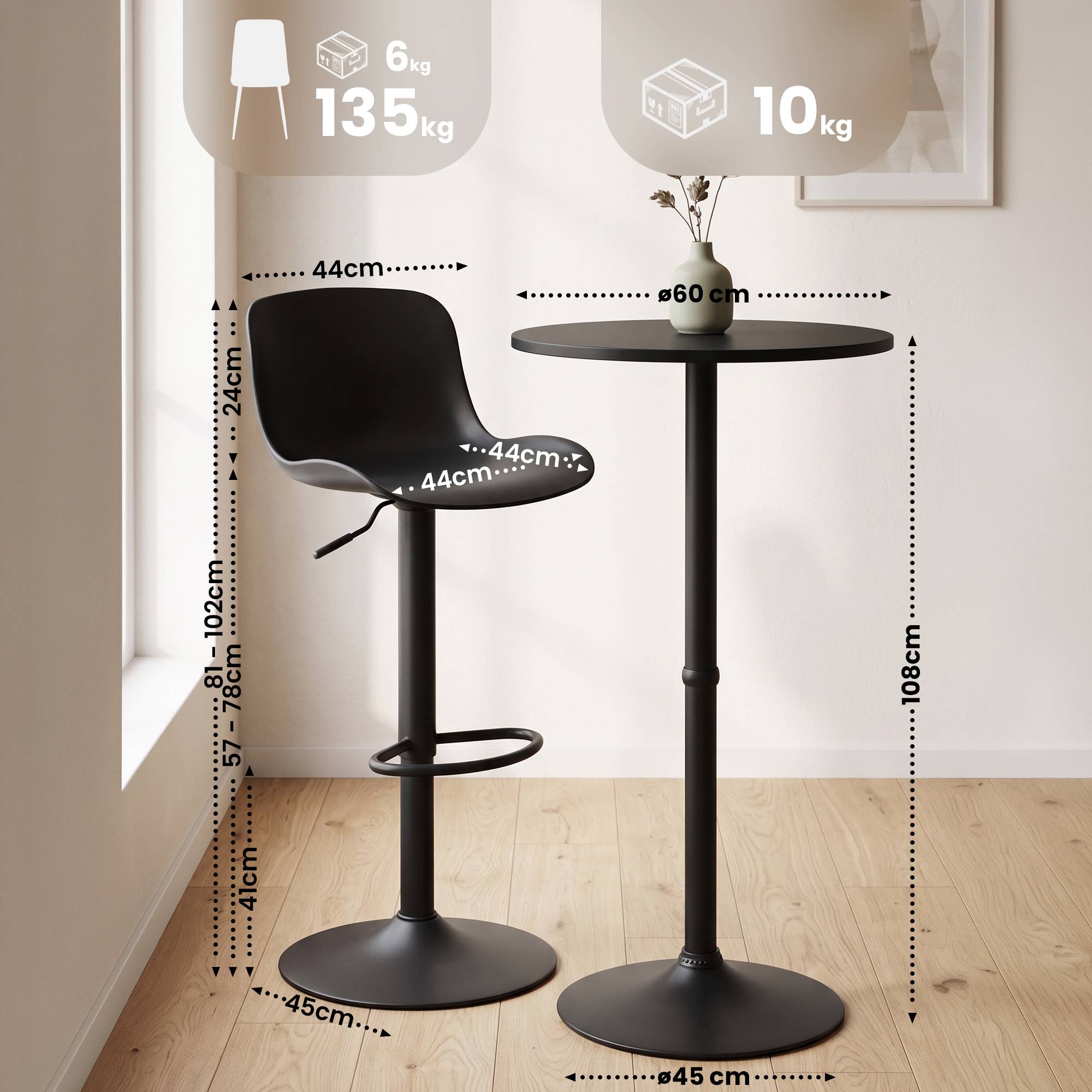 2er Bartisch Set Velor Kunststoff