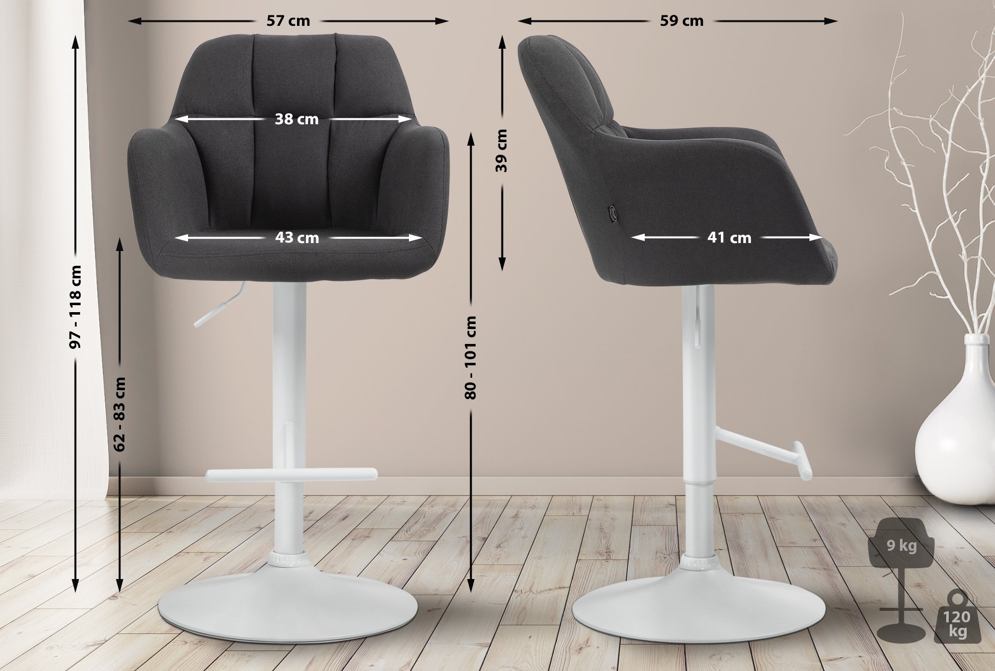 Barhocker Natoma Stoff weiß