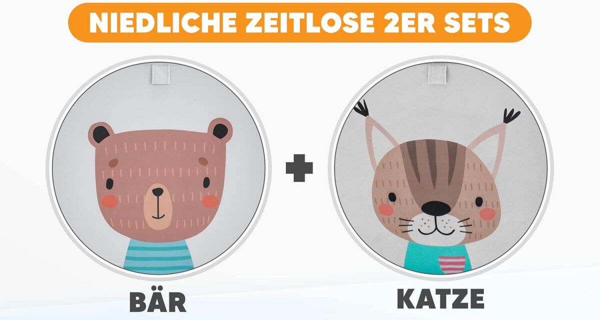 fenchi’s AUSTRIA Aufbewahrungsboxen 2er Set – 33x33x33 cm – Kallax kompatibel – stabile Faltboxen für Kinderzimmer (Bär & Katze)